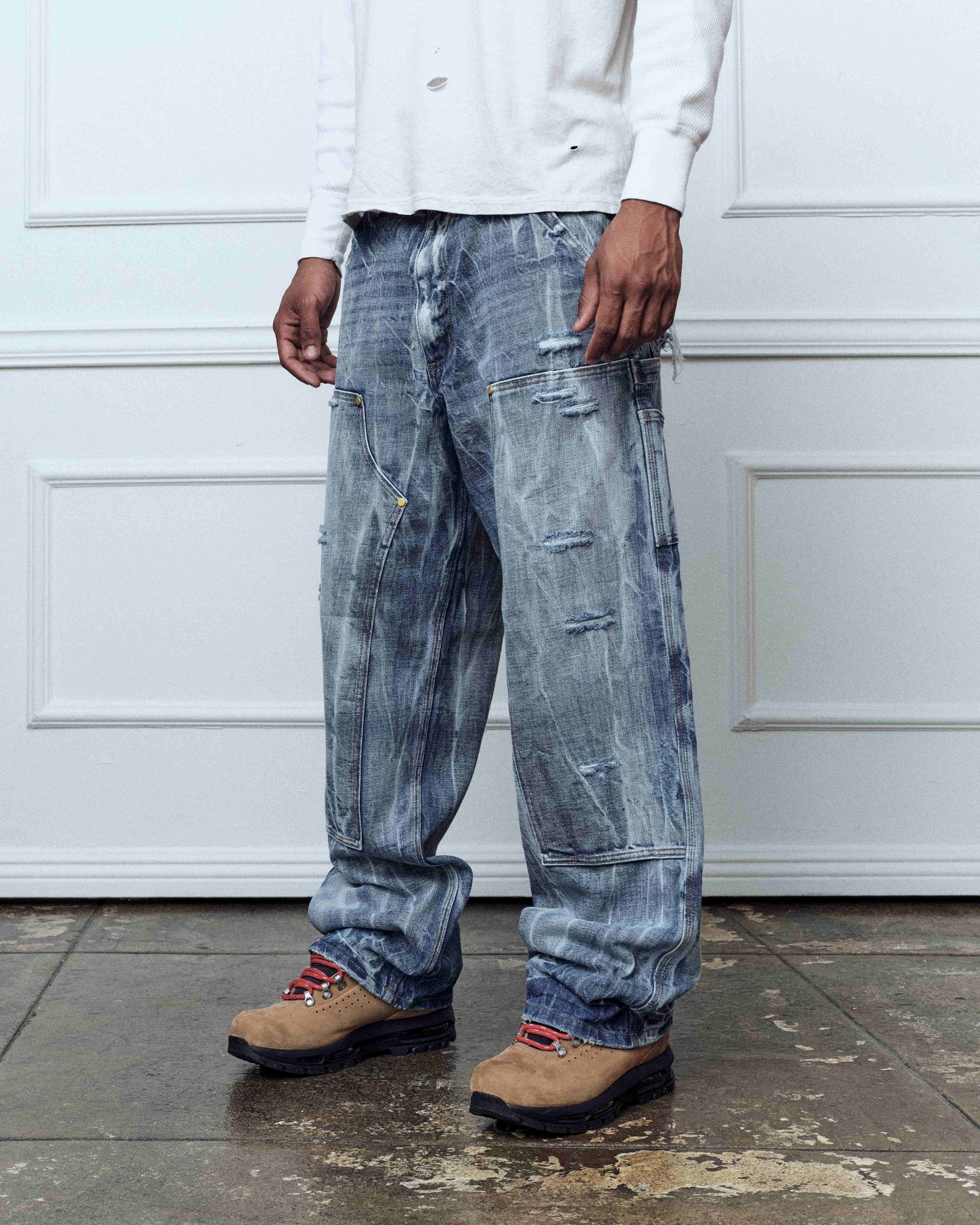 Tie-dye indigo double knees