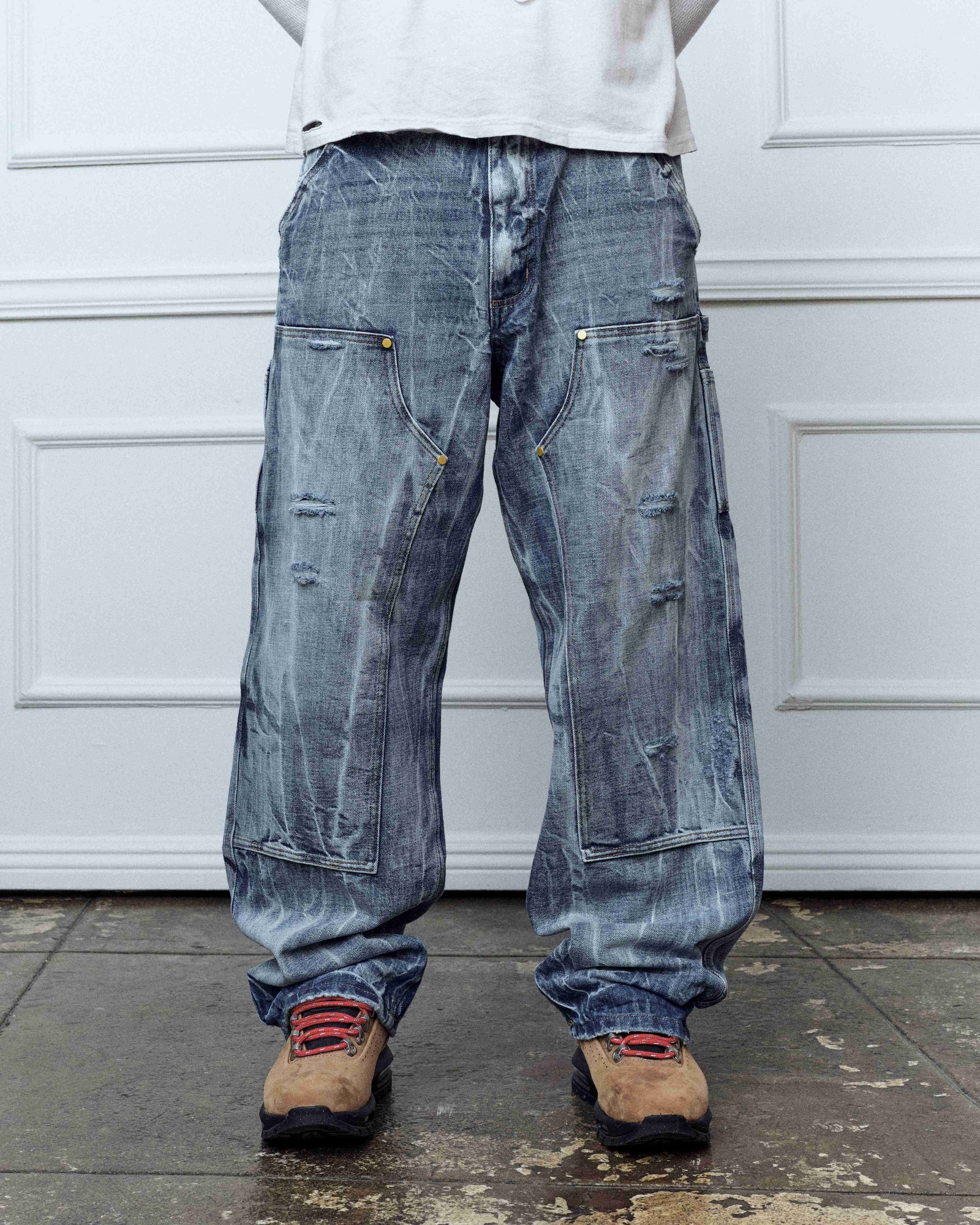 Tie-dye indigo double knees