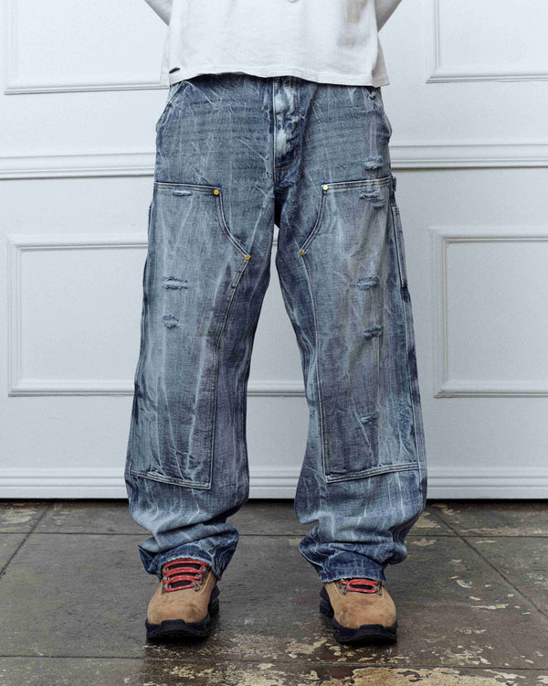 Tie-dye indigo double knees